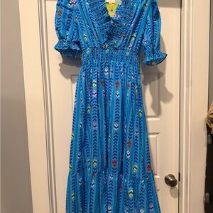 Umgee Bright Blue Printed Wrap-Style Maxi Dress